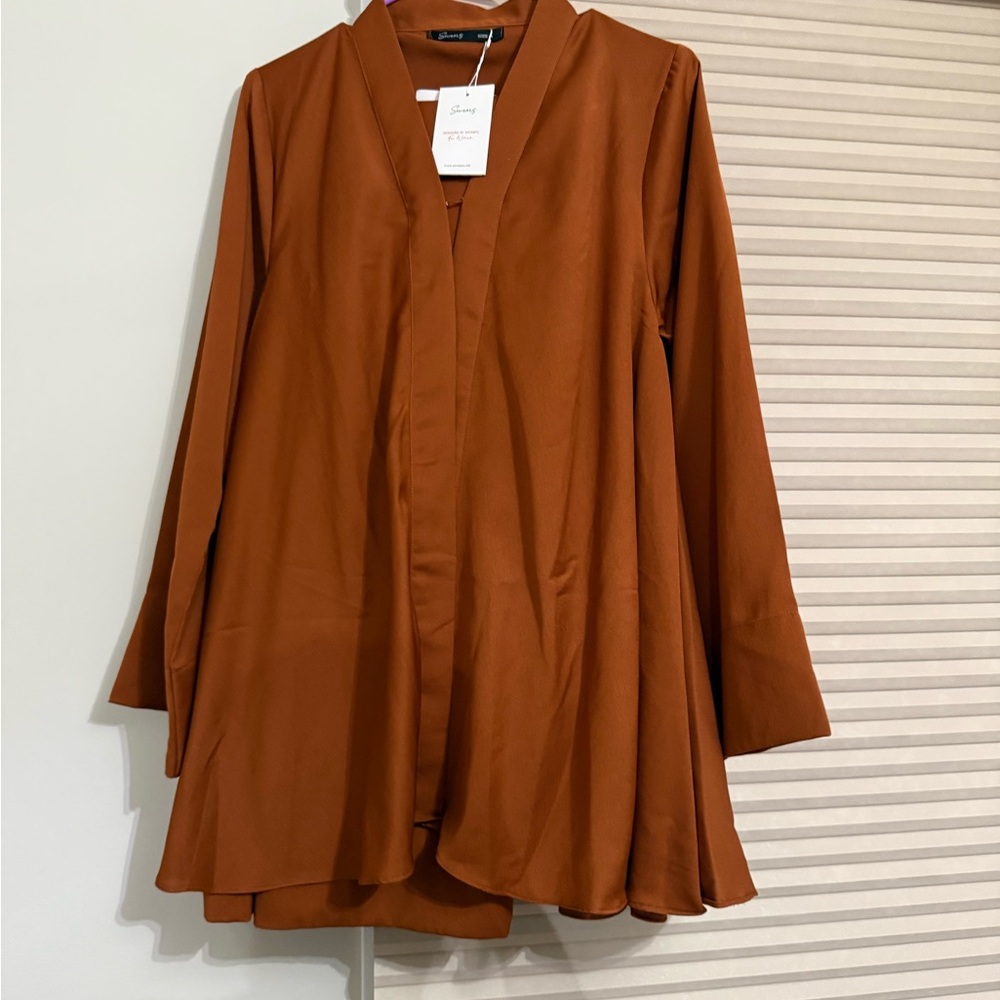 Rust Wide-Leg Jumpsuit Cover-Up — Sleek Open-Front Layer